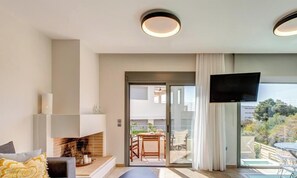 TV, fireplace