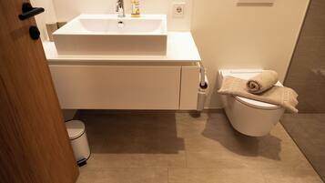 Comfort Studio, Balcony, Mountain View | Bathroom | Shower, eco-friendly toiletries, hair dryer, bathrobes