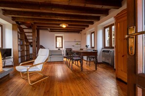 Appartement, patio, vue montagne | Coin séjour | Télévision de 32 pouces avec chaßnes numériques