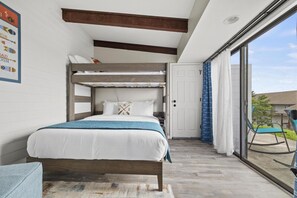 2 bedrooms, desk, iron/ironing board, travel crib