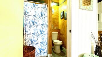 Shower, towels, toilet paper