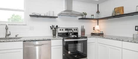 Fridge, microwave, oven, dishwasher