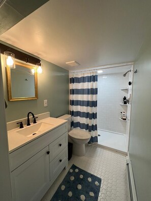 Shower, towels, soap, toilet paper - Charming 2-bedroom house in Atlantic Highlands close to beach, WiFi, AC.   (Atlantic Highlands)