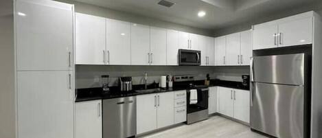 Fridge, microwave, oven, dishwasher