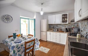 Fridge, stovetop, cookware/dishes/utensils