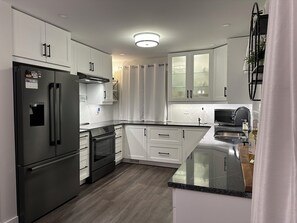 Frigorífico, microondas, horno y placa de cocina