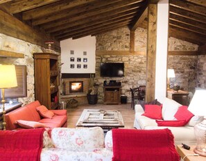 Télévision, cheminée, lecteur de DVD