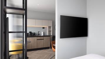 In-room safe, desk, laptop workspace, soundproofing