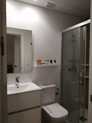 Shower, hair dryer, towels - Apartment 'Apartamento Planta Baja' with Shared Terrace, Wi-Fi and Air Conditioning (Córdoba)