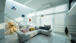 201 Private kids and family house | Living area | 60-inch LED TV with cable channels, fireplace, heated floors - PrivatePremiumSeocho's Happy House 330m2 (Seoul)
