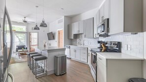 Fridge, dining tables