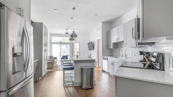 Fridge, dining tables
