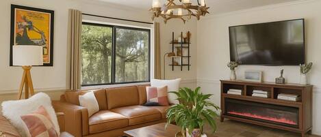 Televisión y chimenea