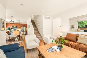 Smart TV, fireplace, video games, DVD player