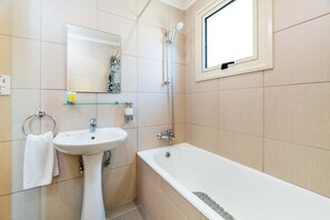 Dusche, Haartrockner, Shampoo, Toilettenpapier