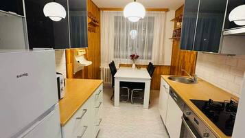 Apartment | Private kitchen | Fridge, microwave, oven, stovetop