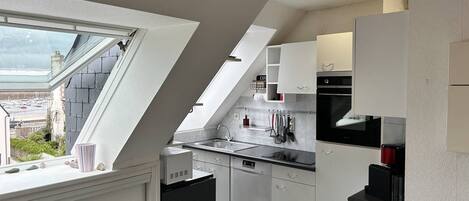 Fridge, microwave, oven, dishwasher