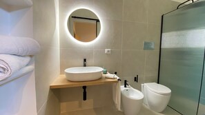 Dusche, Haartrockner, Bidet, Handtücher