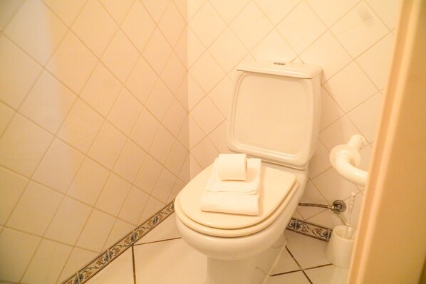 Regadera, secadora de cabello, toallas 