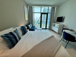 1 bedroom, desk, iron/ironing board, travel cot