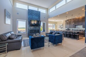 Smart TV, fireplace, foosball, stereo