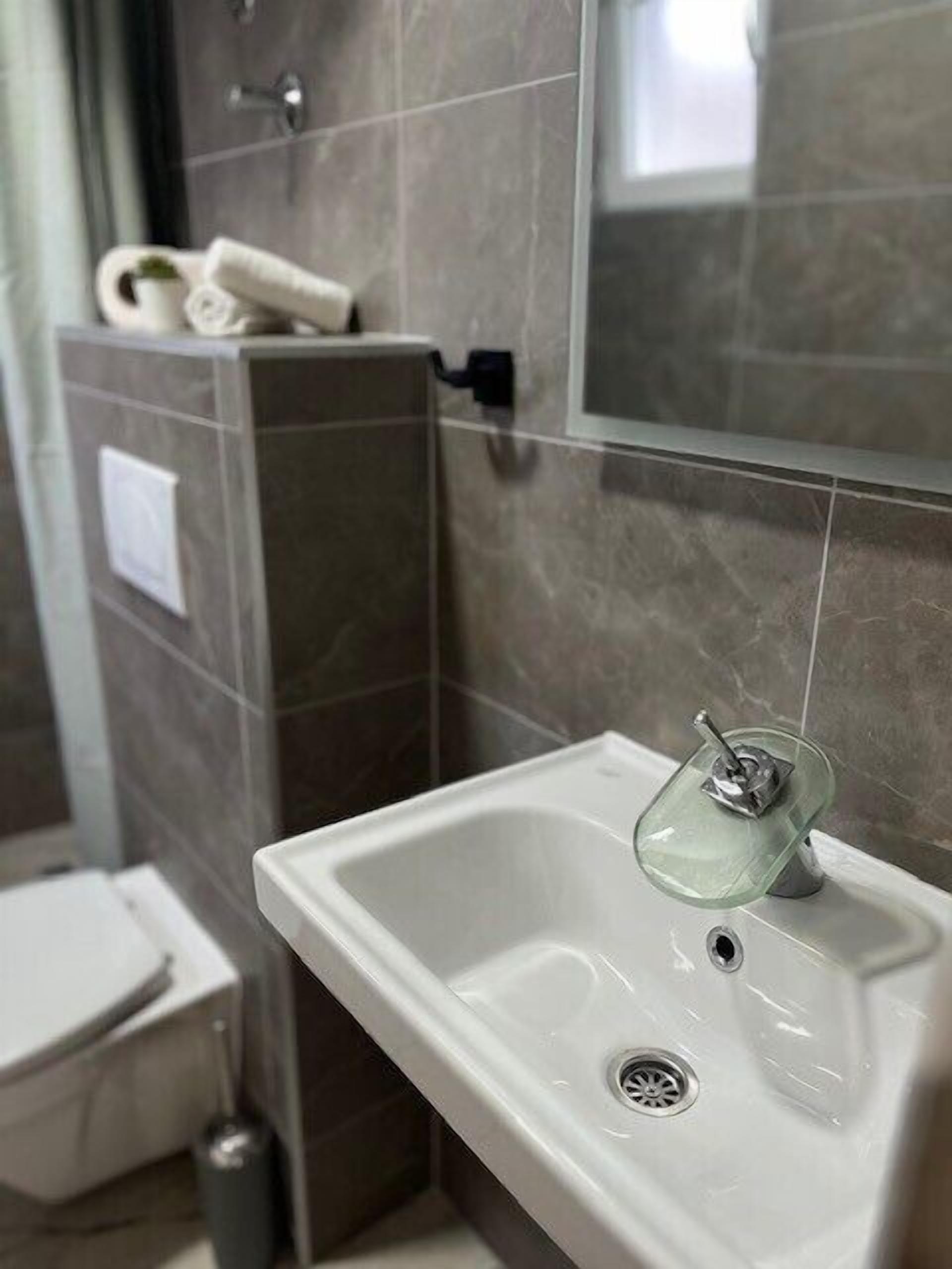 Shower, hair dryer, toilet paper