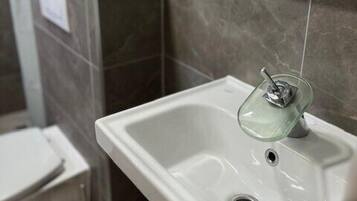 Shower, hair dryer, toilet paper