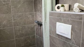 Shower, hair dryer, toilet paper