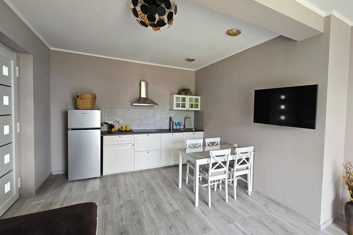 Apartamento | Cocina privada | Frigorífico, microondas, placa de cocina y lavavajillas