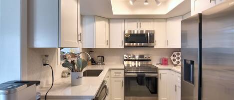 Fridge, microwave, oven, dishwasher