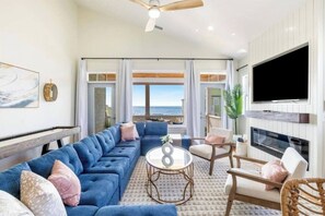 Smart TV, fireplace, video games, DVD player