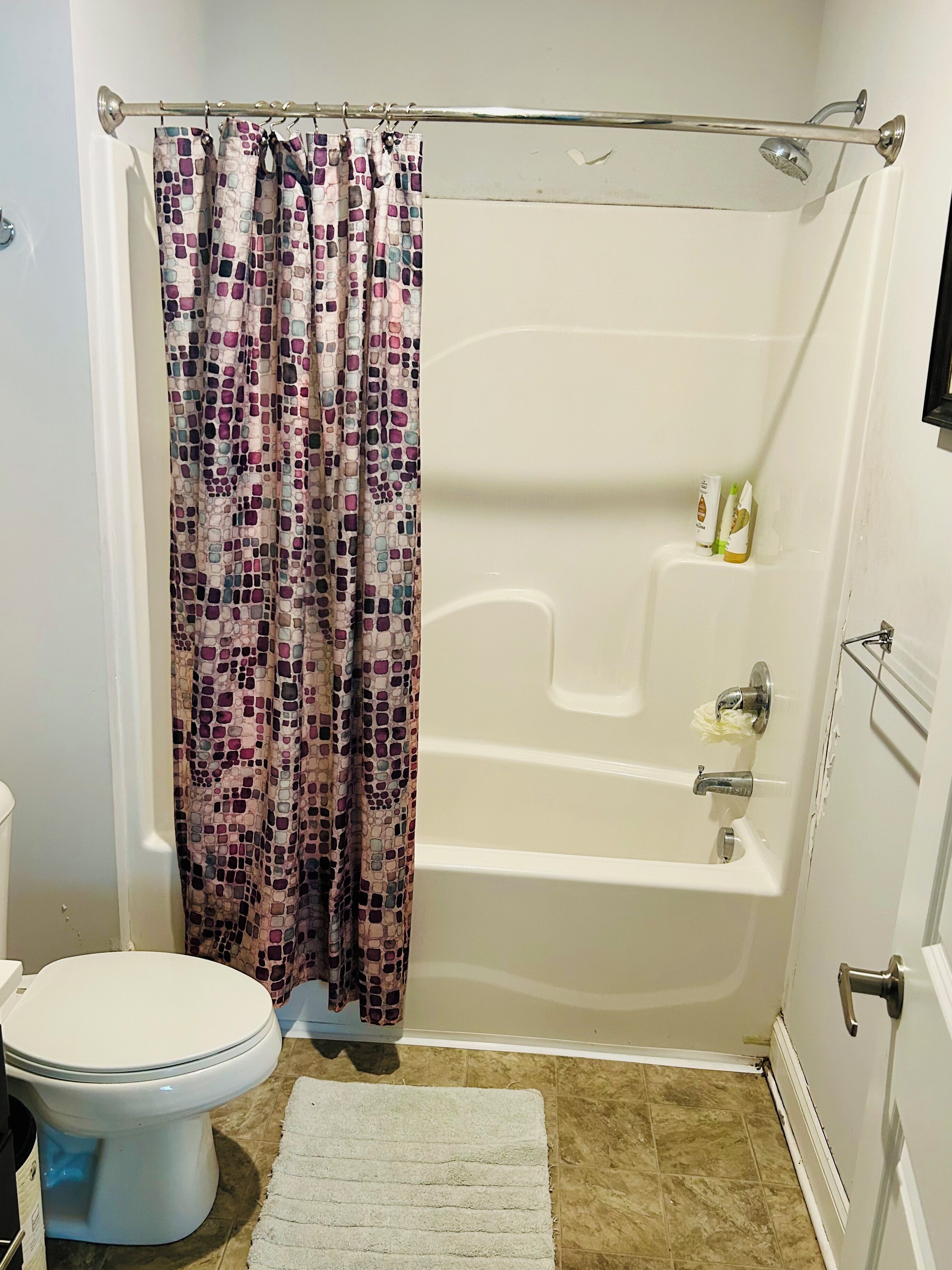 Shower, towels, soap, shampoo