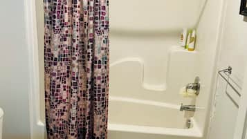 Shower, towels, soap, shampoo