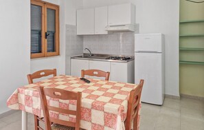 Fridge, stovetop, cookware/dishes/utensils