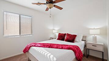 4 bedrooms, desk, iron/ironing board, travel cot