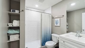 Hair dryer, towels, toilet paper