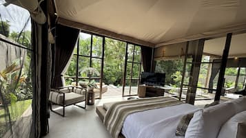 Two Bedroom Riverfront Pool Tent | Premium bedding, down duvets, pillow-top beds, minibar