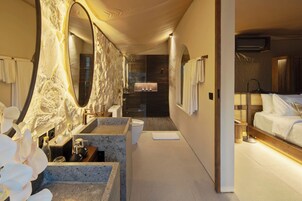 Tent, 1 Bedroom, Private Pool | Bathroom | Separate tub and shower, rainfall showerhead, designer toiletries