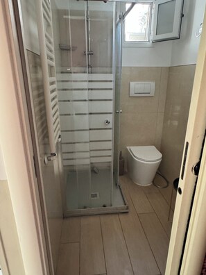 Dusche, Haartrockner, HandtĂŒcher, Seife