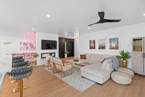 Smart TV, video games, table football, stereo