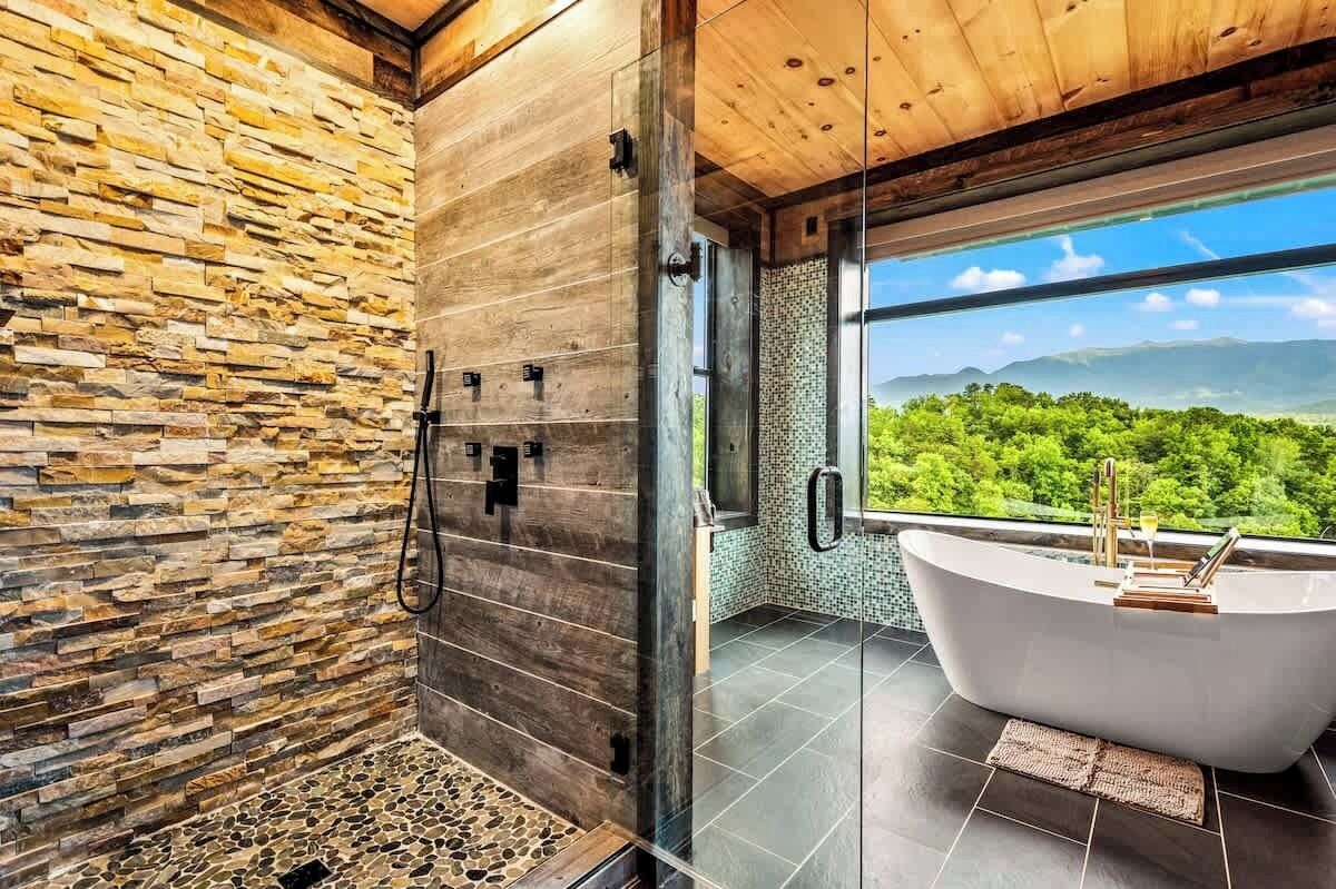 Shower, hair dryer, towels, shampoo