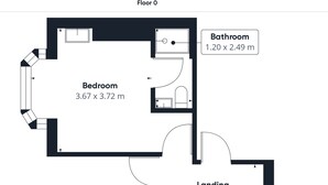 A floor plan with a hallway, bedroom, bathroom, and landing. - Host Stay Clifton Studio 5 (Darlington)
