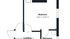A floor plan of a hotel with a landing connecting the first and second floors. The first floor includes a bedroom, landing, and bathroom. The second floor has a hallway and landing. - Host Stay Clifton Studio 4 (Darlington)