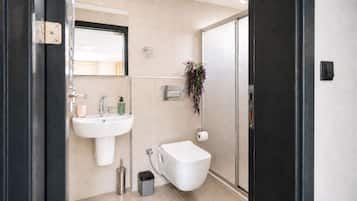 Douche, sèche-cheveux, serviettes fournies, savon