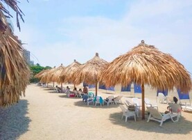 私家海滩、沙滩椅、海滩遮阳伞、排球