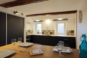 Fridge, microwave, oven, dishwasher