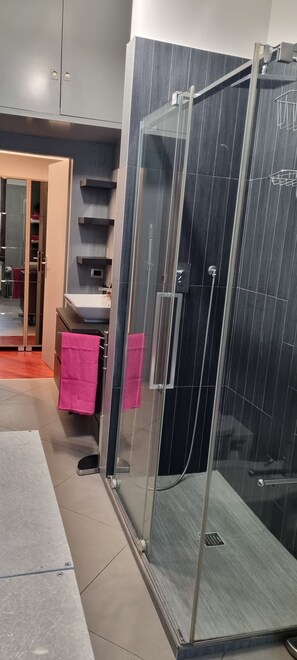 Dusche, Haartrockner, Bidet, Handtücher