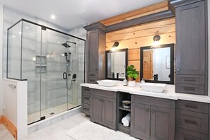 Shower, bidet, towels, toilet paper