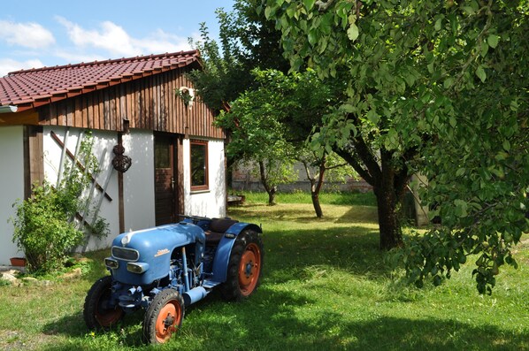 Property grounds - FEWO Wolfseiche apartment, in the middle of nature, directly on the cycle path charging station (Waldhufen)