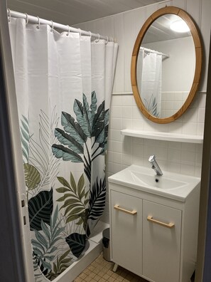Douche, sèche-cheveux